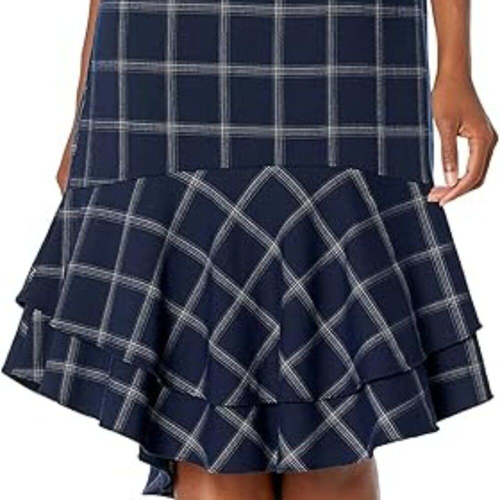 Great Jones Navy Plaid sleeveless flounce hem belted Dress Small - Picture 10 of 10